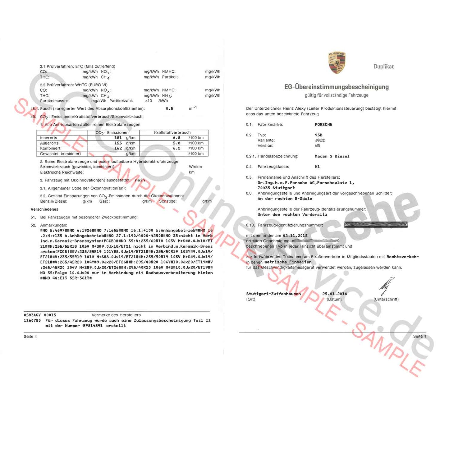 Έγγραφα COC για Porsche (Certificate of Conformity)